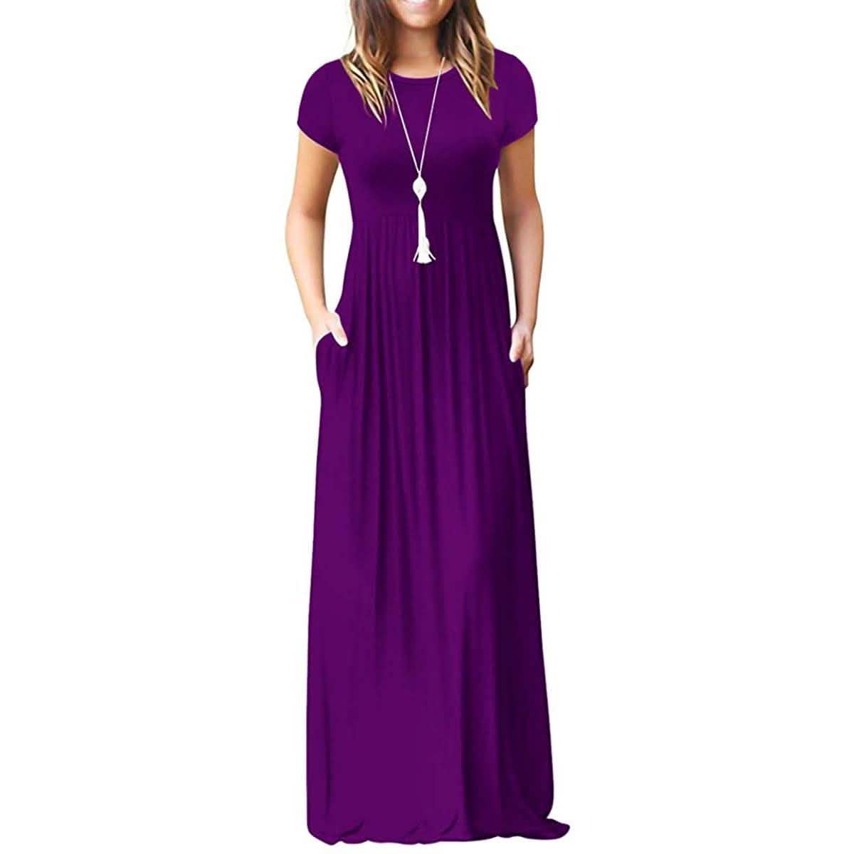 Women's Short Sleeve Loose Casual Long Dresses with Pockets DailySale