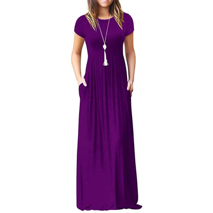 Women's Short Sleeve Loose Casual Long Dresses with Pockets DailySale