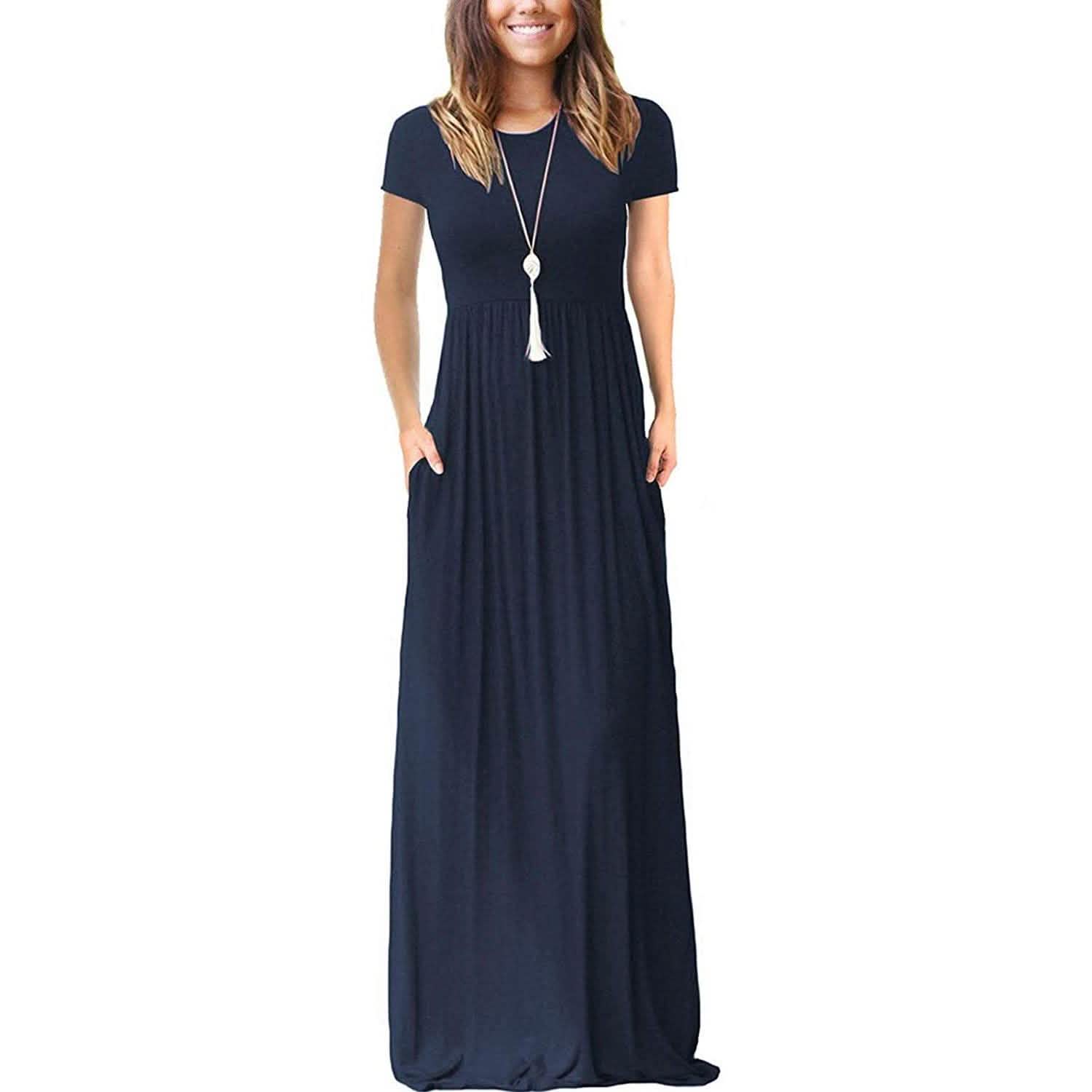 Women's Short Sleeve Loose Casual Long Dresses with Pockets DailySale