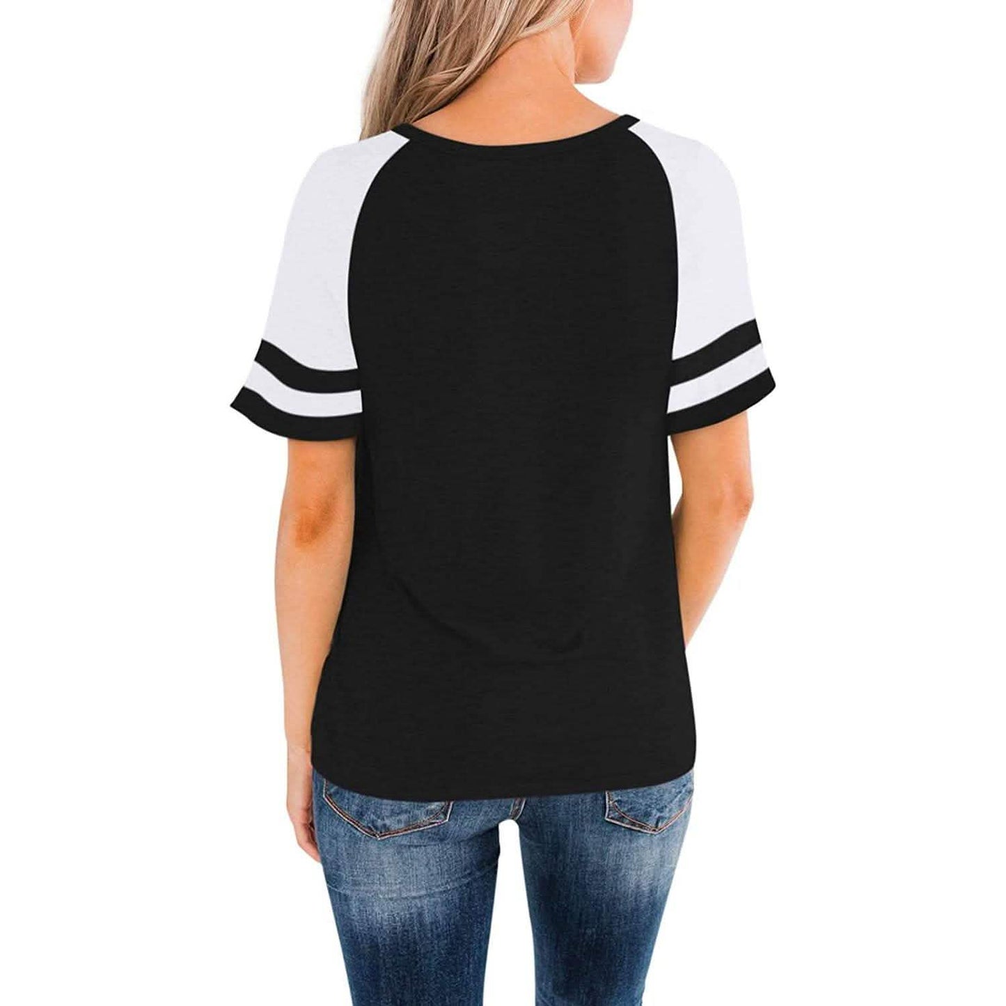 Womens Short Sleeve Shirts Crew Neck Color Block DailySale