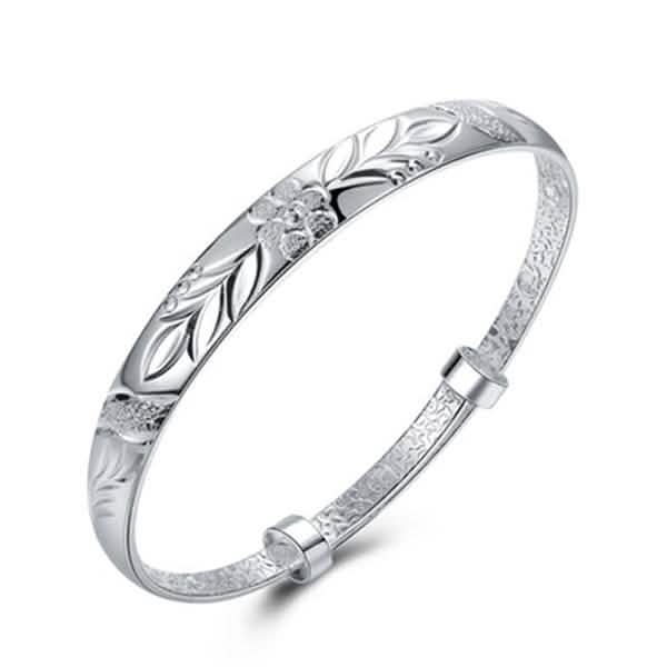 Women's Silver Plated Floral Ingrain Design Bangle DailySale