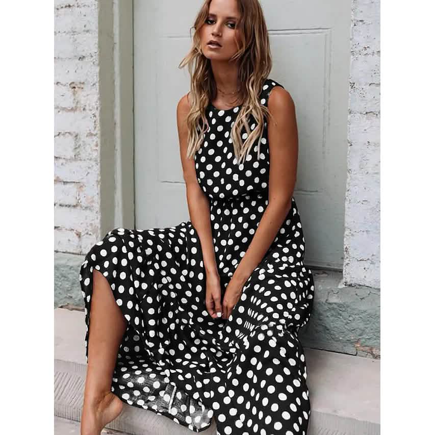 Women's Sleeveless Polka Dot Long Dress DailySale