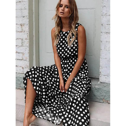 Women's Sleeveless Polka Dot Long Dress DailySale