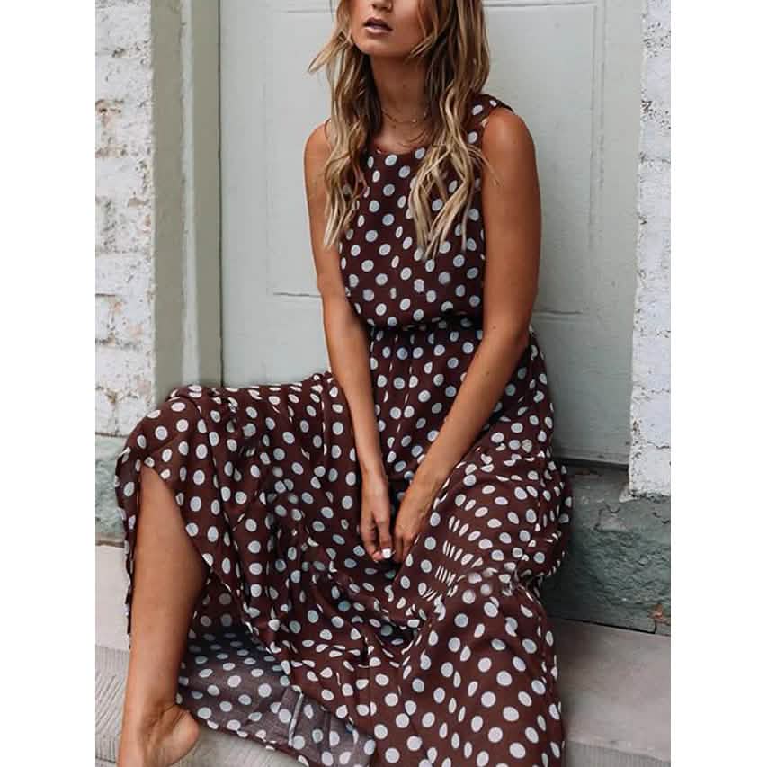 Women's Sleeveless Polka Dot Long Dress DailySale