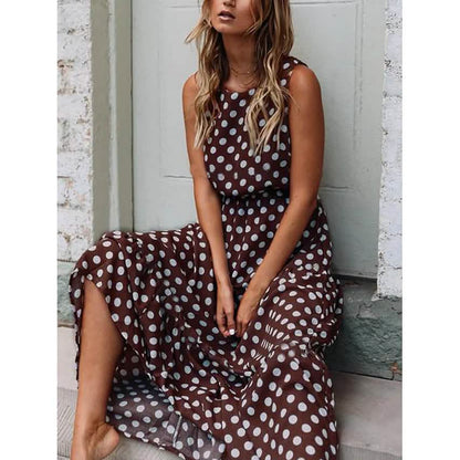 Women's Sleeveless Polka Dot Long Dress DailySale