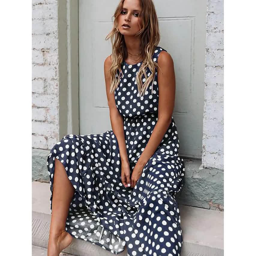 Women's Sleeveless Polka Dot Long Dress DailySale