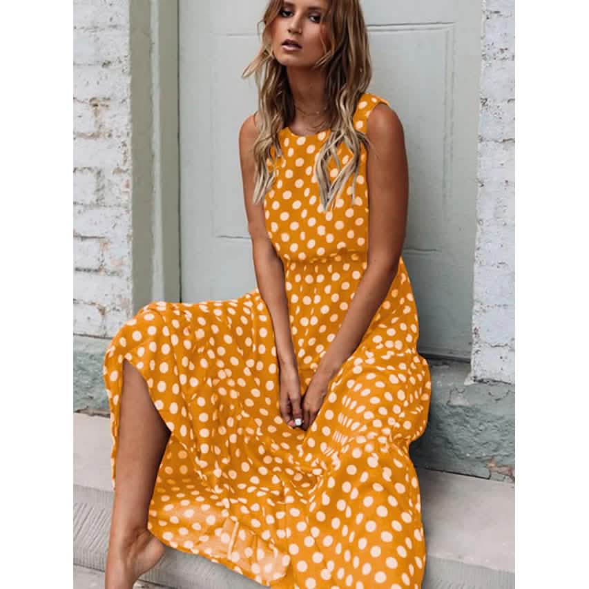 Women's Sleeveless Polka Dot Long Dress DailySale