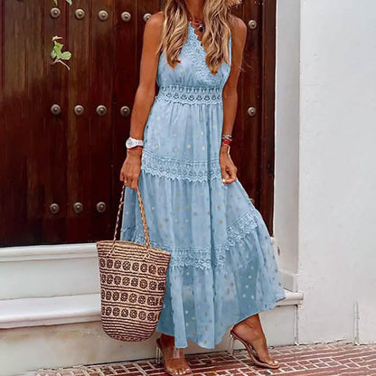 Women's Sleeveless Solid Color Lace Panel Dress DailySale