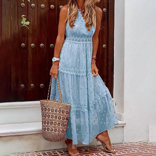 Women's Sleeveless Solid Color Lace Panel Dress DailySale