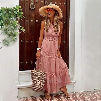 Women's Sleeveless Solid Color Lace Panel Dress DailySale