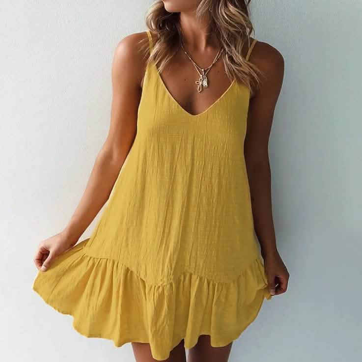 Women's Sleeveless Solid Color V-Neck Mini Dress DailySale
