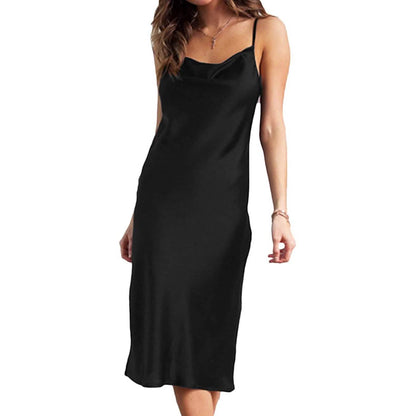 Women's Sleeveless Spaghetti Strap Satin Dress DailySale