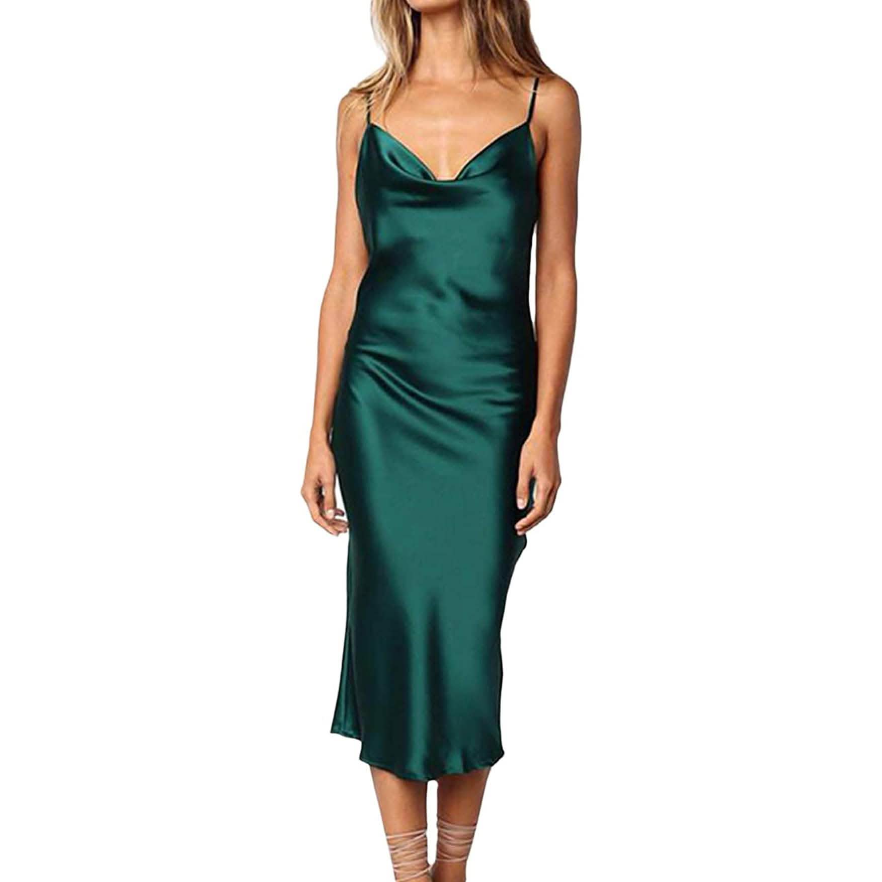 Women's Sleeveless Spaghetti Strap Satin Dress DailySale