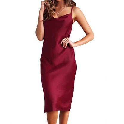 Women's Sleeveless Spaghetti Strap Satin Dress DailySale