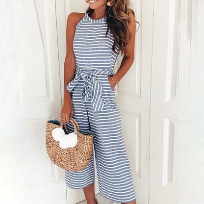 Women's Solid Color Crew Neck Casual Jumpsuit DailySale