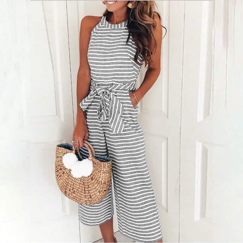 Women's Solid Color Crew Neck Casual Jumpsuit DailySale