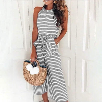 Women's Solid Color Crew Neck Casual Jumpsuit DailySale