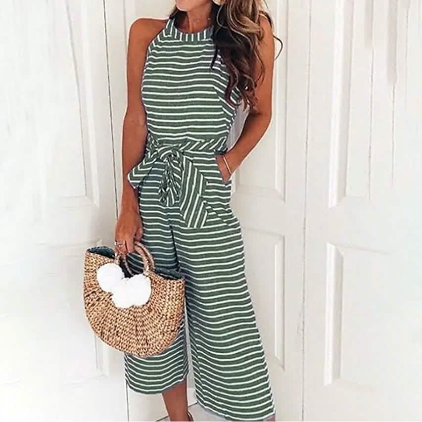 Women's Solid Color Crew Neck Casual Jumpsuit DailySale
