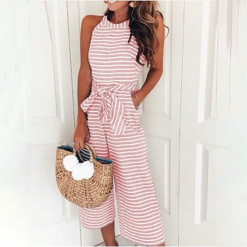 Women's Solid Color Crew Neck Casual Jumpsuit DailySale
