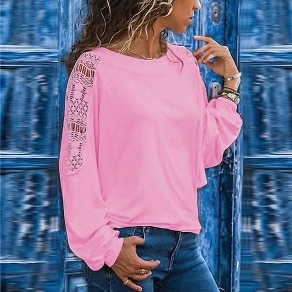Womens Solid Color Hollow Out Pullovers Loose T-shirts DailySale
