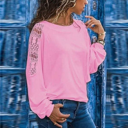 Womens Solid Color Hollow Out Pullovers Loose T-shirts DailySale