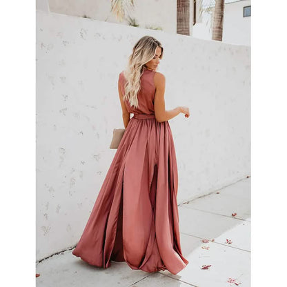 Women's Solid Color Slit Tie Maxi Dress DailySale