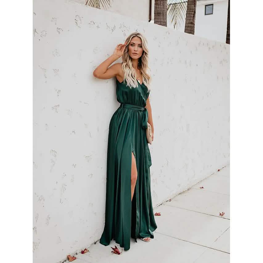 Women's Solid Color Slit Tie Maxi Dress DailySale