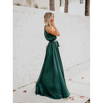 Women's Solid Color Slit Tie Maxi Dress DailySale