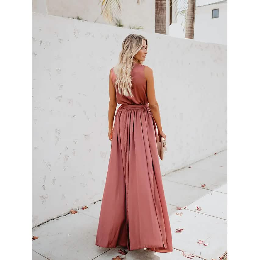 Women's Solid Color Slit Tie Maxi Dress DailySale
