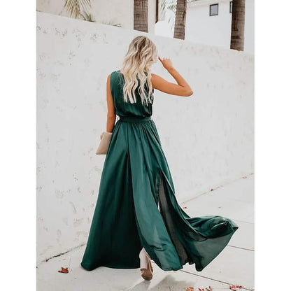 Women's Solid Color Slit Tie Maxi Dress DailySale