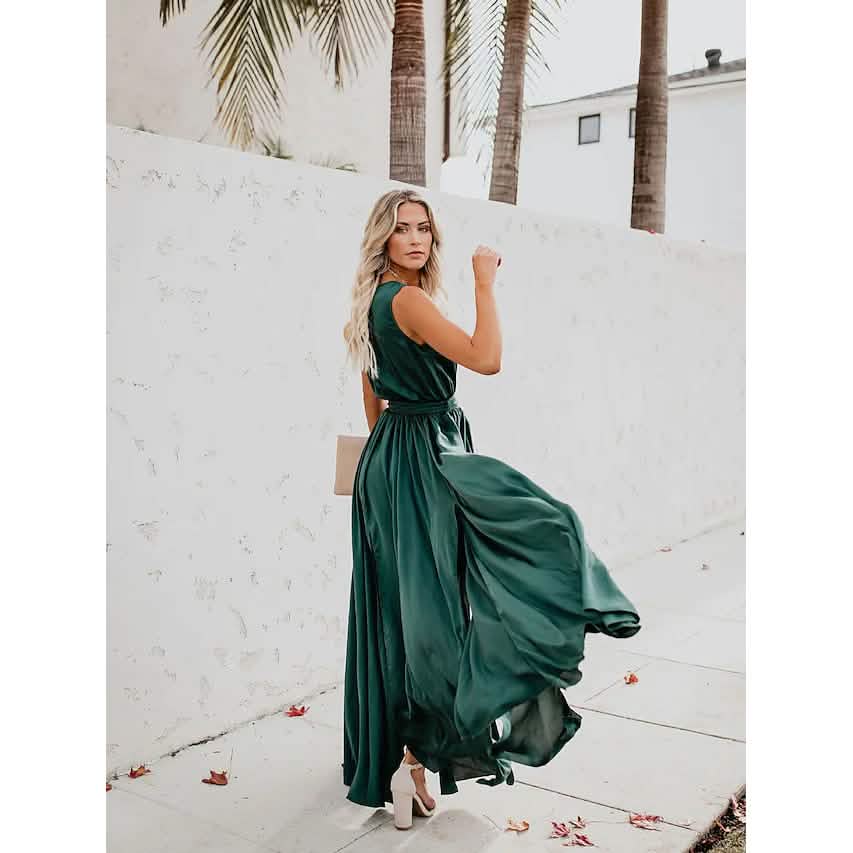 Women's Solid Color Slit Tie Maxi Dress DailySale