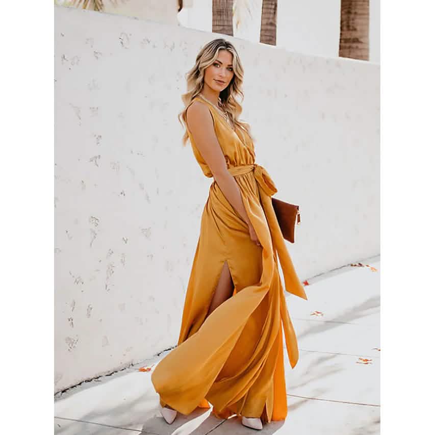 Women's Solid Color Slit Tie Maxi Dress DailySale