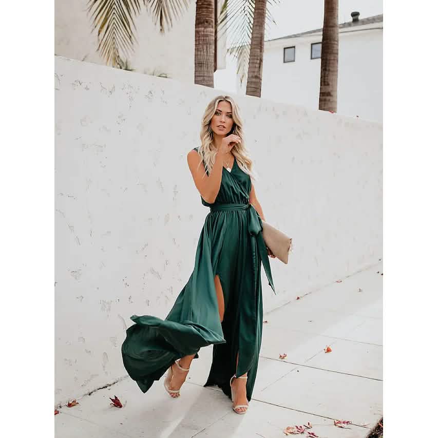 Women's Solid Color Slit Tie Maxi Dress DailySale