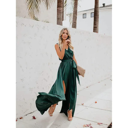 Women's Solid Color Slit Tie Maxi Dress DailySale