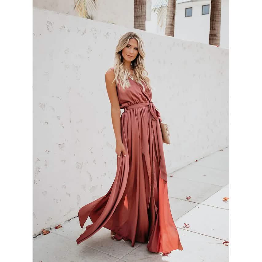 Women's Solid Color Slit Tie Maxi Dress DailySale