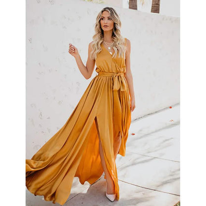 Women's Solid Color Slit Tie Maxi Dress DailySale