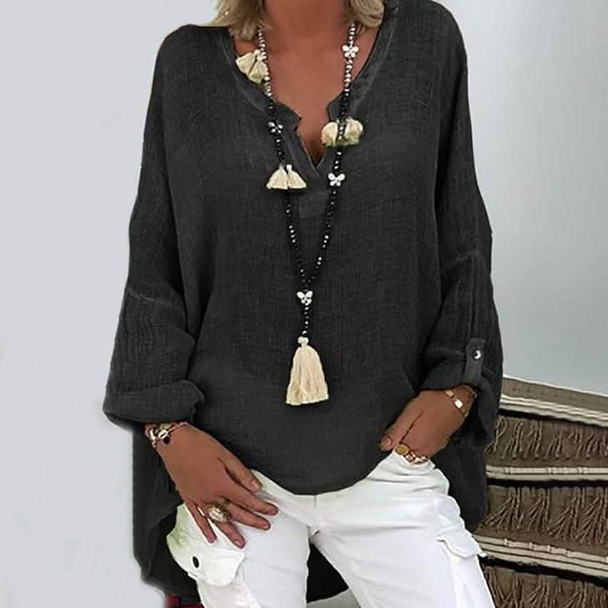 Women's Solid Colored Long Sleeve Button V Neck Basic Top DailySale