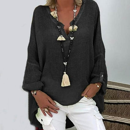 Women's Solid Colored Long Sleeve Button V Neck Basic Top DailySale