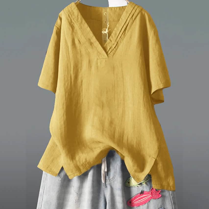 Women's Solid Half Sleeve V Neck Shirt Top DailySale