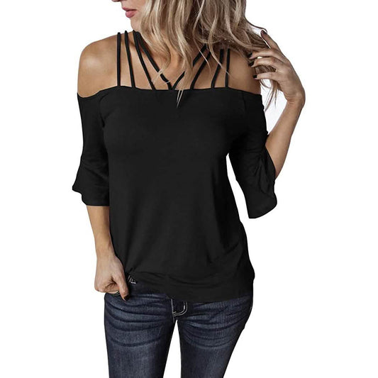 Womens Spaghetti Straps Cold Shoulder Shirts DailySale
