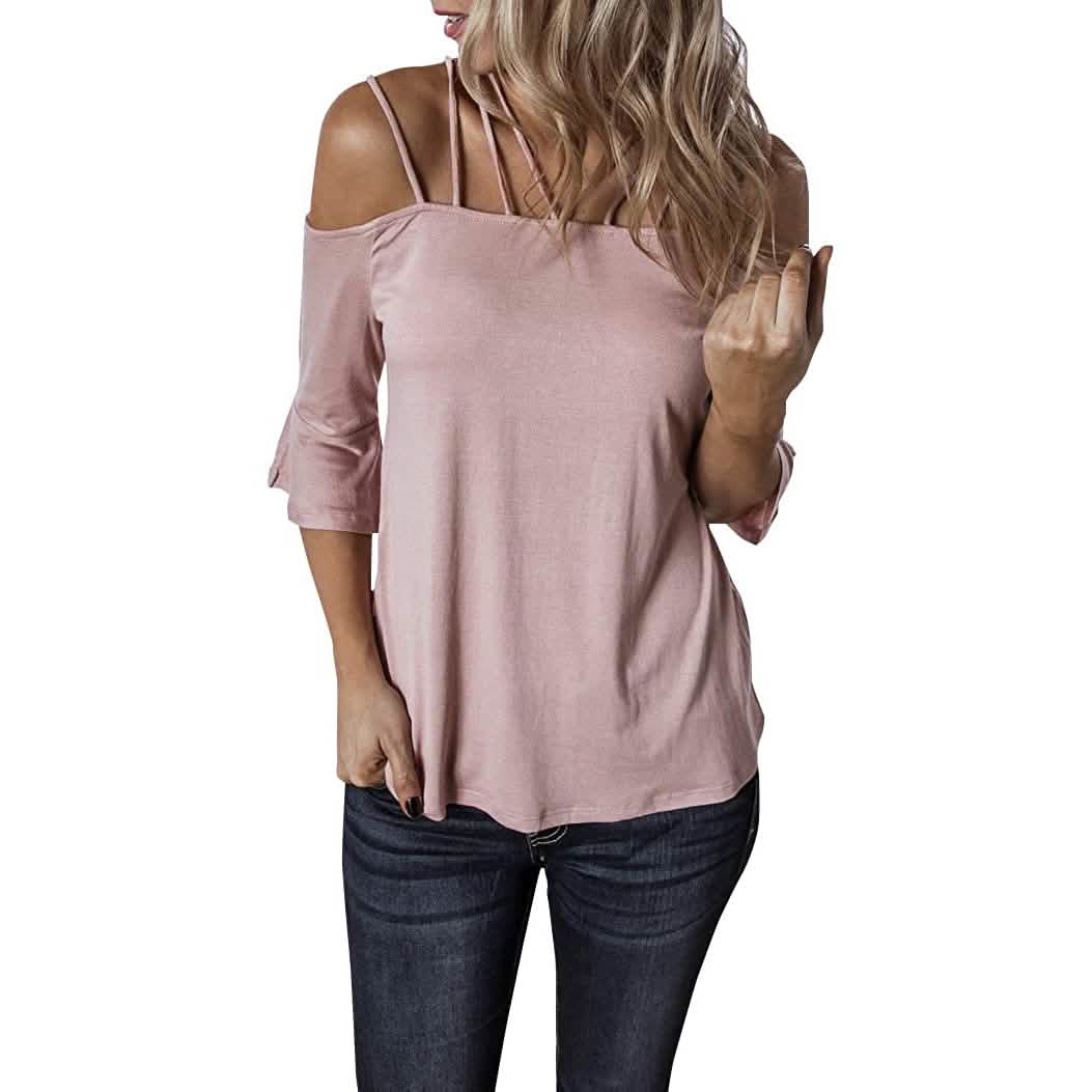 Womens Spaghetti Straps Cold Shoulder Shirts DailySale