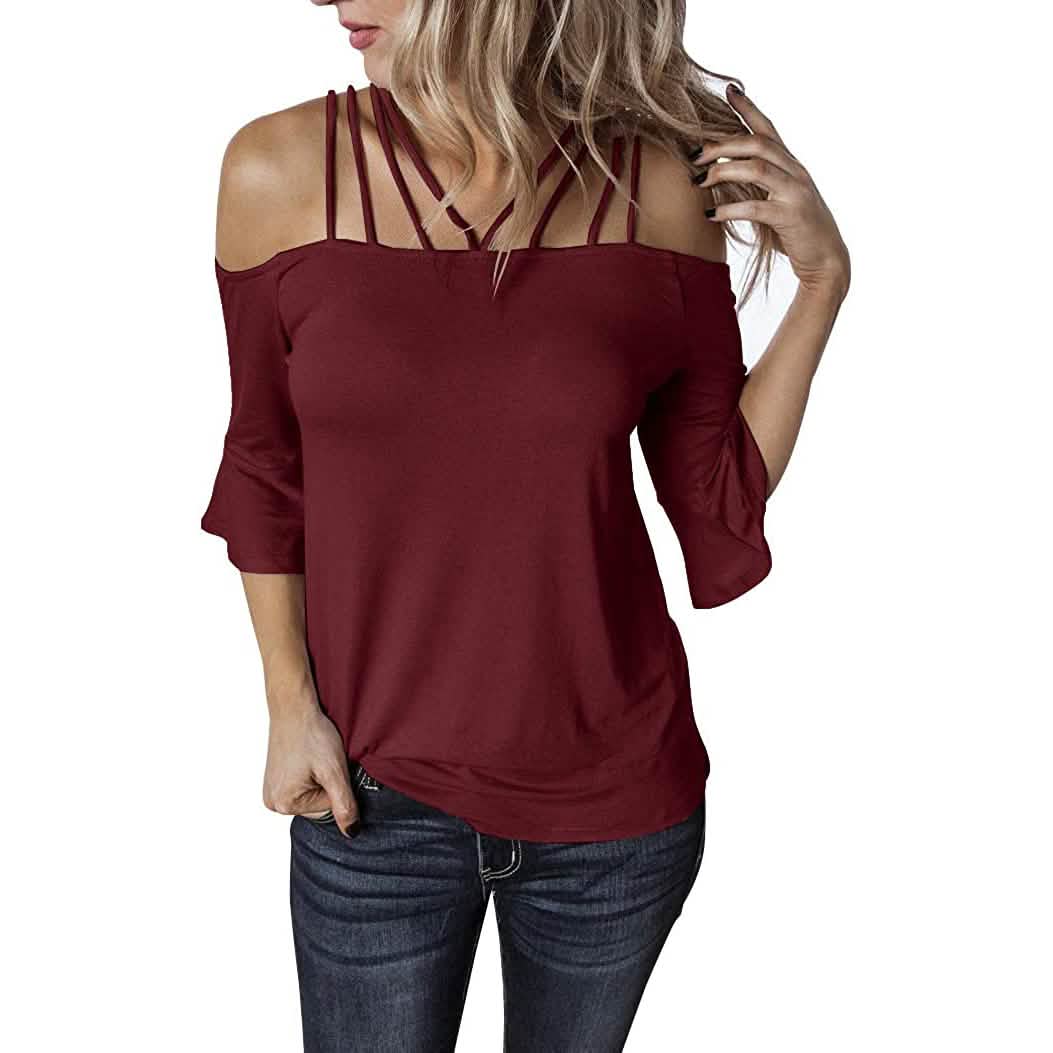Womens Spaghetti Straps Cold Shoulder Shirts DailySale