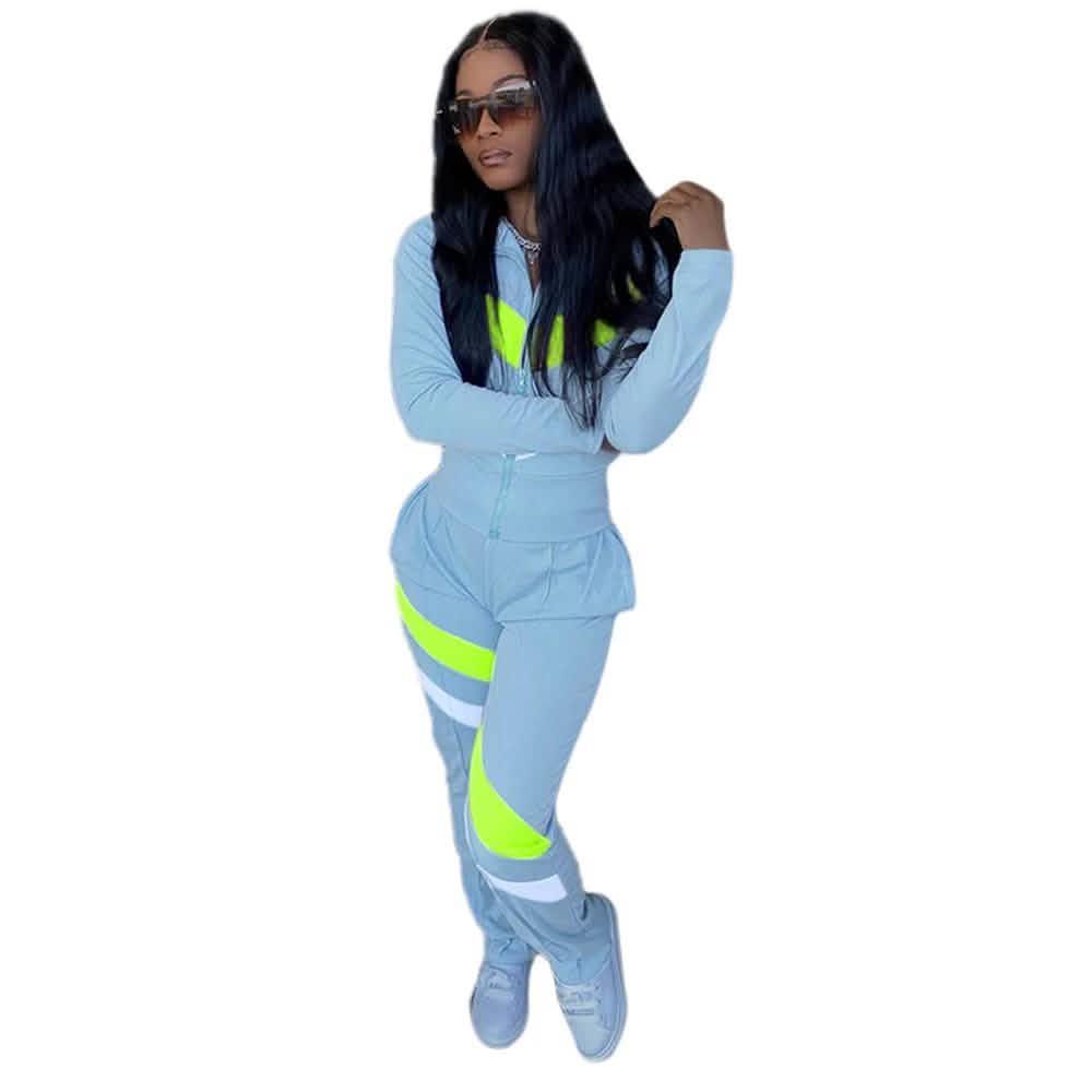 Women's Striped Patchwork Casual Two-Piece Suit DailySale