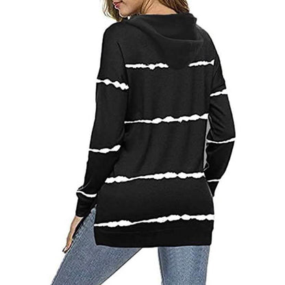 Women's Striped Printed Long Sleeve Drawstring Pullover Hoodie DailySale