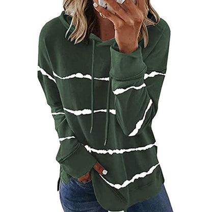 Women's Striped Printed Long Sleeve Drawstring Pullover Hoodie DailySale
