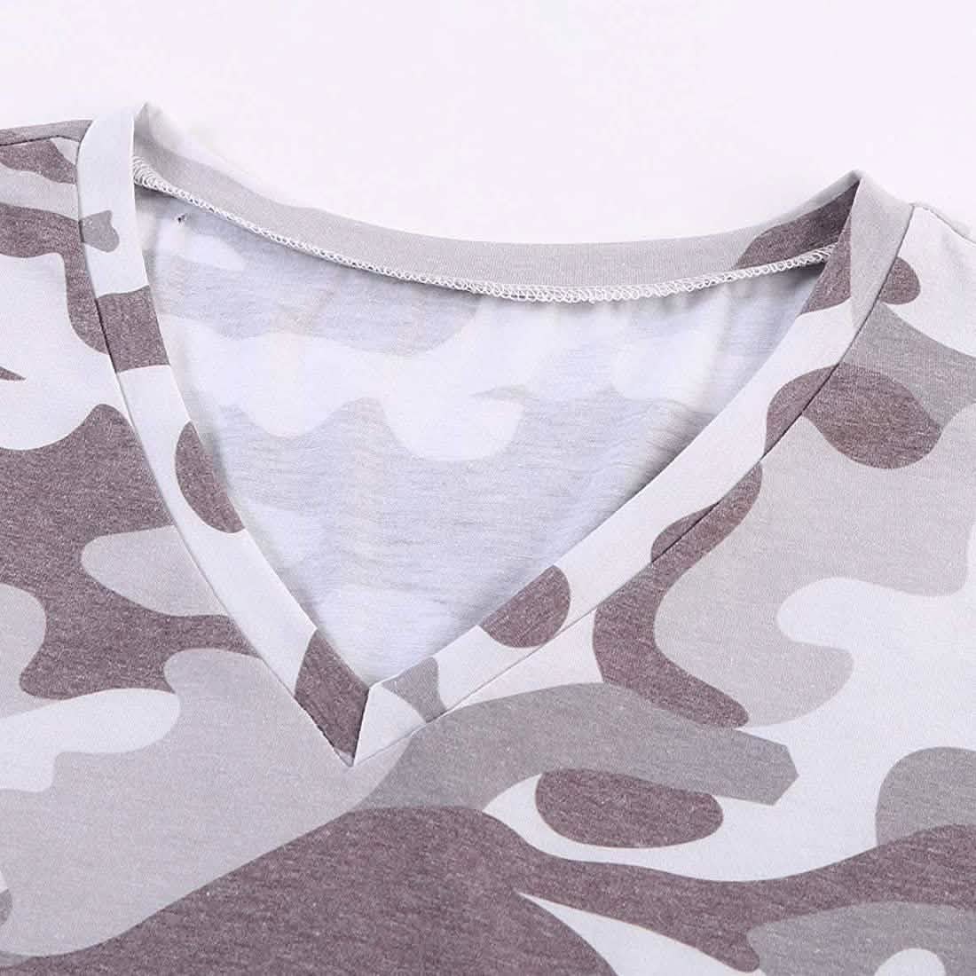 Women's Summer Camo V Neck Short Sleeve Tee Shirts Casual Loose Blouse Tops DailySale