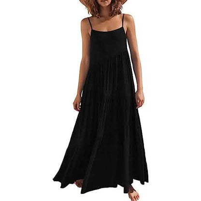 Women's Summer Casual Loose Sleeveless Spaghetti Strap Asymmetric Tiered Beach Maxi Long Dress DailySale