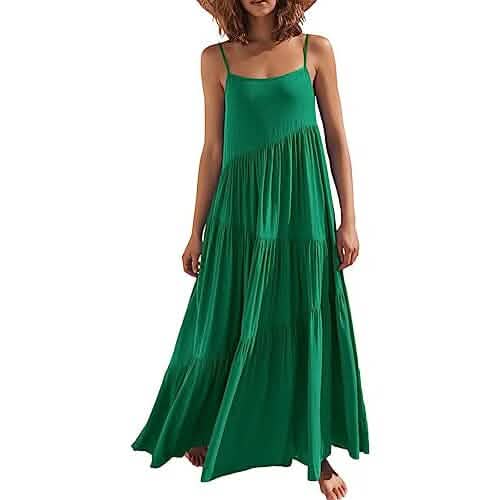 Women's Summer Casual Loose Sleeveless Spaghetti Strap Asymmetric Tiered Beach Maxi Long Dress DailySale