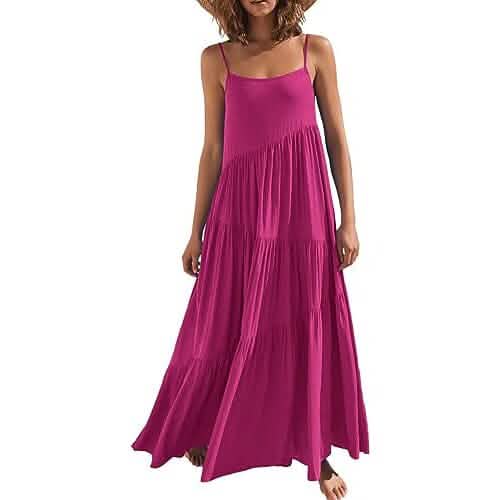 Women's Summer Casual Loose Sleeveless Spaghetti Strap Asymmetric Tiered Beach Maxi Long Dress DailySale