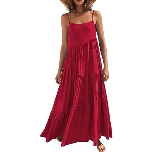 Women's Summer Casual Loose Sleeveless Spaghetti Strap Asymmetric Tiered Beach Maxi Long Dress DailySale